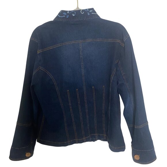 Tulle Plus Denim Jacket 2X Blue Embroidered Button Front Anthropology Plus Size - Picture 3 of 8